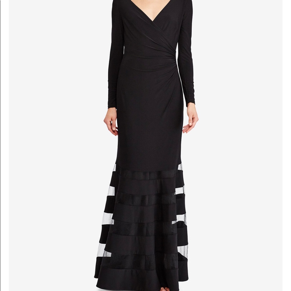 Lauren by Ralph Lauren Tulle-Panel Jersey Gown